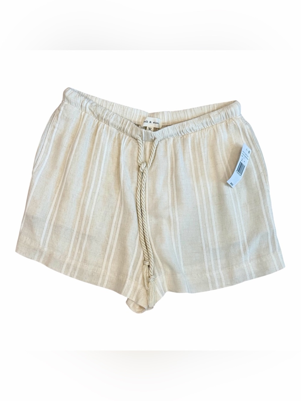 Anthropologie cloth & stone Cream Striped Drawstring Linen-Blend Shorts